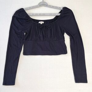 Madewell Square Neck Top Womens Long Sleeve Cropped Modern Grunge Goth Size‎ L